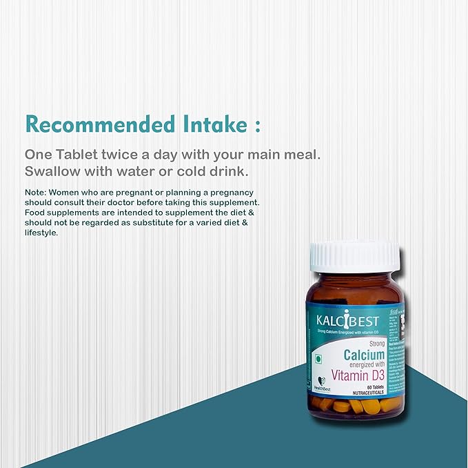 KalciBest Calcium Tablets for Men & Women 60 Vegan D3 -