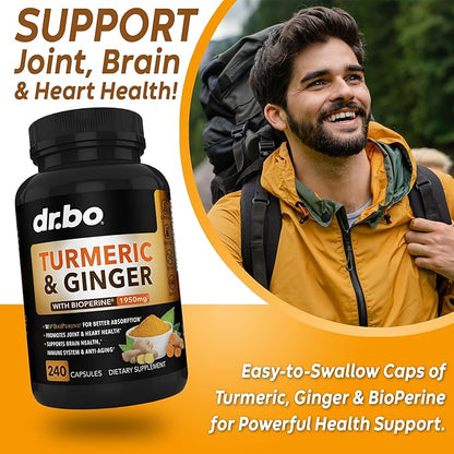 Turmeric Curcumin with BioPerine & Ginger Supplement 1950mg Organic 240 Capsules