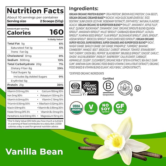 Orgain Organic Vegan Protein + 50 21g Plant 8g Prebiotic 1.12 lb