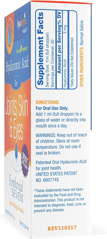 Hyalogic Synthovial Seven - Oral Hyaluronic Acid Supplement 1oz - Liquid HA Supports Skin, Joint, Eye, and Lip Hydration - Vegan, Gluten Free 1 Ounce