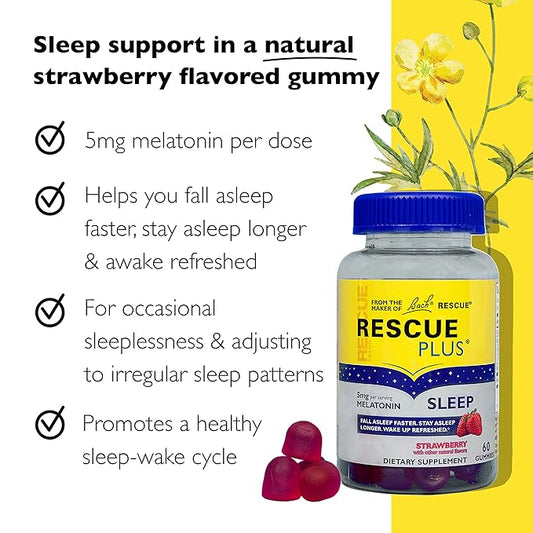Bach RESCUE PLUS Melatonin Sleep Gummies, 3 Pack, 180 Count