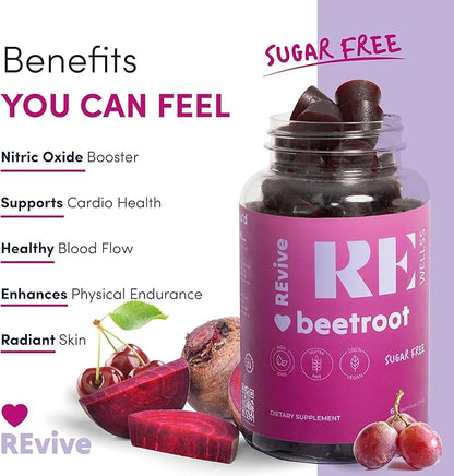 Beet Root Gummies with Grape Seed Extract Energy Supplements I Sugar Free Nitric Oxide Supplements for Men & Women I Heart Healthy Energy & Blood Pressure Support I 60 Gummies - Cherry Flavor