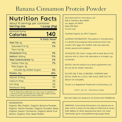 Truvani Vegan Pea Protein Powder 20g Organic 10 Servings