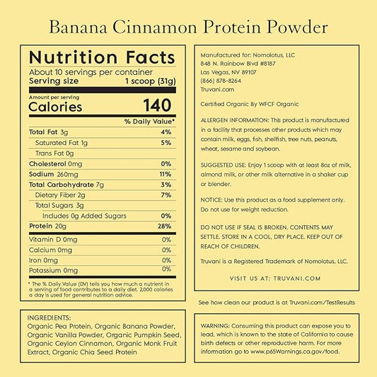 Truvani Vegan Pea Protein Powder 20g Organic 10 Servings
