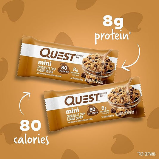 Quest Nutrition Mini Chocolate Chip Cookie Dough Protein Bars, 8g Protein, 1g Sugar, 2g Net Carbs, Gluten Free, 14 Count