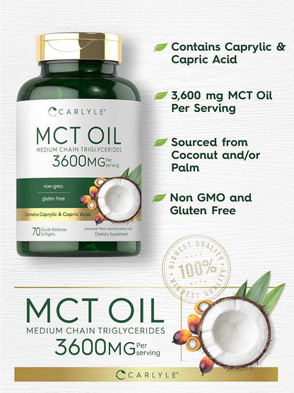 Carlyle MCT Oil Capsules 3600 mg | 70 Softgels | Keto Coconut Oil Pills | Non-GMO & Gluten Free Supplement