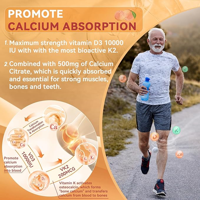 Sugar-Free Vitamin D3 K2 Filled Gummies 5000IU / 10,000 IU 500mg Calcium K2 (MK-7) (MK-7) 200mcg, 200mcg, Magnesium