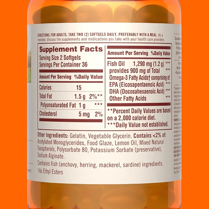 Sundown Odorless Fish Oil, 1290mg, Omega 3 Dietary 72 Coated 2)