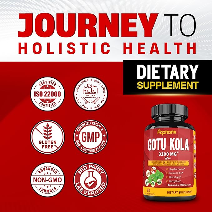 Organic Gotu Kola Extract Capsules 3200Mg with 90 Counts 3 Months
