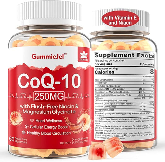Sugar Free CoQ10 Filled Gummies 250MG, Q10 w/ B3, E CoQ10 (Ubiquinone)