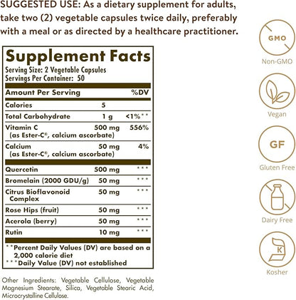 Solgar Quercetin Complex with Ester-C Plus, 100 Vegetable