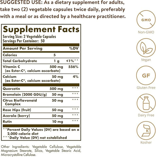 Solgar Quercetin Complex with Ester-C Plus, 100 Vegetable