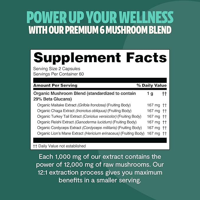 FreshCap Ultimate Mushroom Supplement 12,000mg - Mushroom Complex Capsules, Organic Mushrooms Supplement, Mushroom Extract, Ayurveda Mushroom Blend Nootropic (120 Capsules)