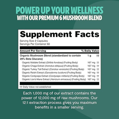 FreshCap Ultimate Mushroom Supplement 12,000mg - Mushroom Complex Capsules, Organic Mushrooms Supplement, Mushroom Extract, Ayurveda Mushroom Blend Nootropic (120 Capsules)