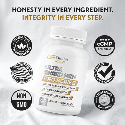 Ultra Shred Men | PRO Series | Fat Burner for Men to Sustain Muscle & Lose Weight - Boost Metabolism, Appetite Suppressant | 5 Research Backed Ingredients | 3rd Party Tested Supplement - 60 Capsules