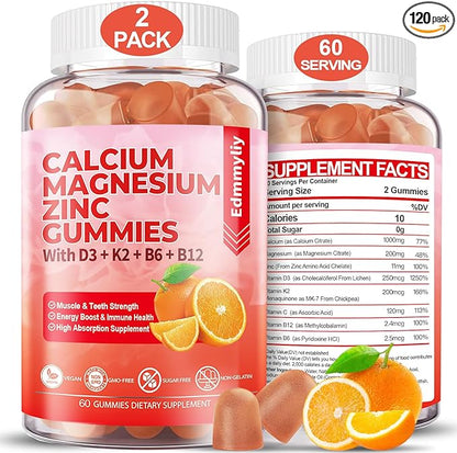 Sugar Free Calcium Magnesium Zinc Supplement D3 & B12 for (120 Counts)