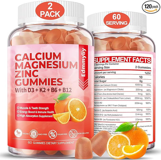 Sugar Free Calcium Magnesium Zinc Supplement D3 & B12 for (120 Counts)