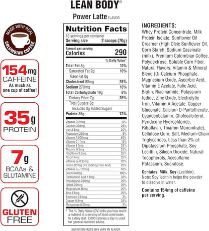Labrada Lean Body MRP with Premium Columbia Coffee (154mg of Caffeine), Power Latte, 2.47LB Tub Packaging May Vary