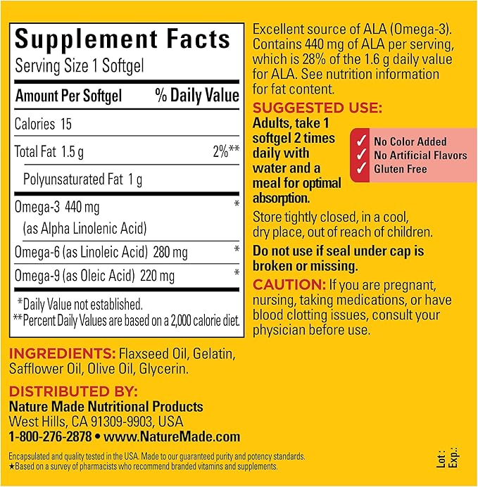 Nature Made Triple Omega 3 6 9, Flaxseed, 3 Supplement, 150 Softgels, 75 Day