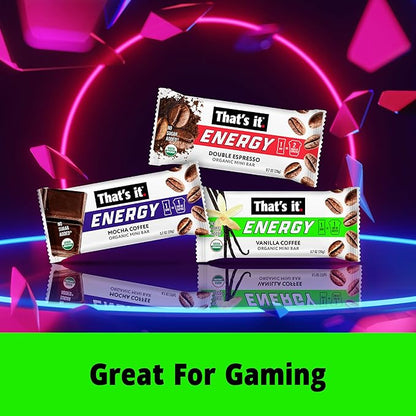 That’s it. Organic Energy Coffee Mini Bars - (6 each of Vanilla, Mocha, Double Espresso) Grab and Go, No Added Sugars, Non-GMO, Caffeine Power Snack, Kosher, Allergy Friendly (Variety - 18 Count)