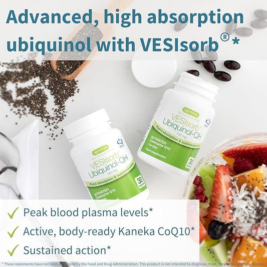 Advanced VESIsorb Ubiquinol-QH, Superior CoQ10 100mg, Kaneka QH, Fast-Acting & High Absorption, for Heart Health, Energy, Fertility, 30 Softgels, 1-a-Day, by Igennus