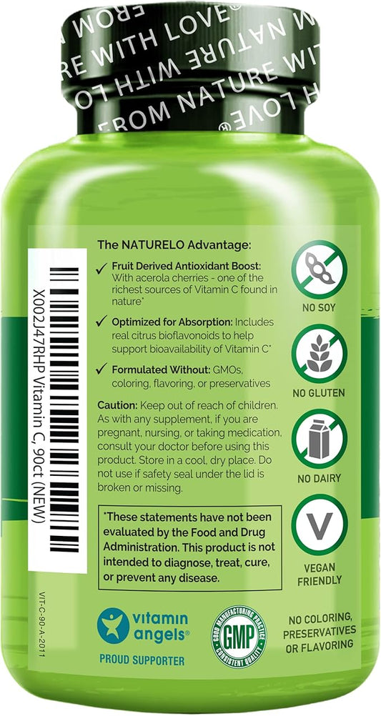 NATURELO Vitamin C with Organic Acerola 500 mg 90 Capsules