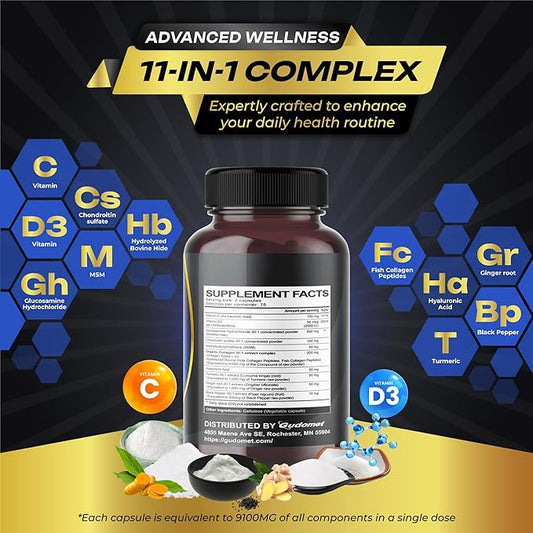 Glucosamine Chondroitin sulfate Methylsulfonylmethane Hyaluronic Acid D3, Black -150 Capsules-