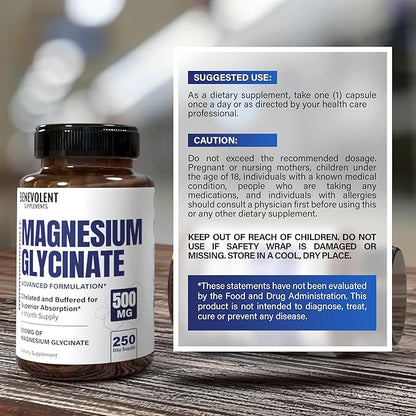 Premium Magnesium Glycinate 500mg Capsules High 250 Capsules