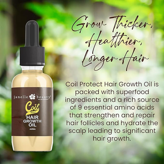 Janelle Beauty Coil Protect Hair Growth Oil – Packed with All-Natural, Pure Superfood Ingredients, Including Quinoa Extract & 9 Essential Amino Acids to Grow Thicker, Healthier, Longer Hair – 2 fl oz