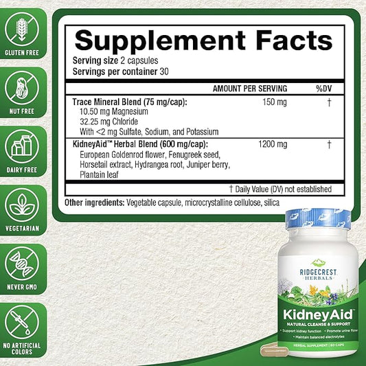 Ridgecrest KidneyAid, Herbal Cleanse and Support 60 Vegan