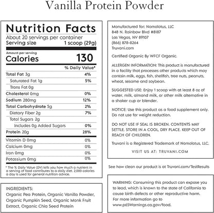 Truvani Pea Protein Powder, Vanilla, 20.9oz, 1pk, 20 20 Servings