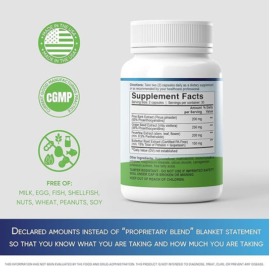 MigRePair | Doctor Formulated Natural Herbal Supplement for Migraine Relief Needs | Supports Relief During Migraine Discomfort (Ictal Phase) with Feverfew | PA-Free Butterbur | Pine bark & Grape Seed