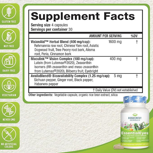 Ridgecrest Herbals EssentialEyes, Natural Eye Vitamin (120 Vegan 30 Serv)