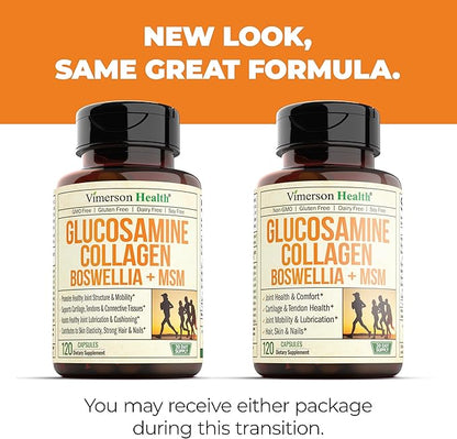 Glucosamine Chondroitin MSM with Collagen Powder. Joint Support Supplement. Bromelain, Quercetin, L-Methionine & Boswellia Extract capsules. Hair Skin and Nails Vitamins. FSA eligible. 2 Pack