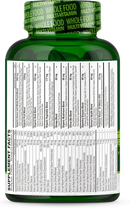 Whole Food Multivitamin for Women - Natural Multi Vitamins, Minerals, Organic Extracts - 120 Tablets