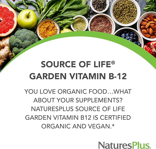 Natures Plus Source of Life Garden Vitamin B12 - Pack of 2, 60 Vegan Capsules - Vegetarian, Gluten Free, Certified Organic - 60 Total Servings