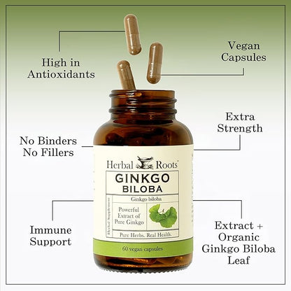 Herbal Roots Ginkgo Biloba Made 1,400mg per 60 Vegan