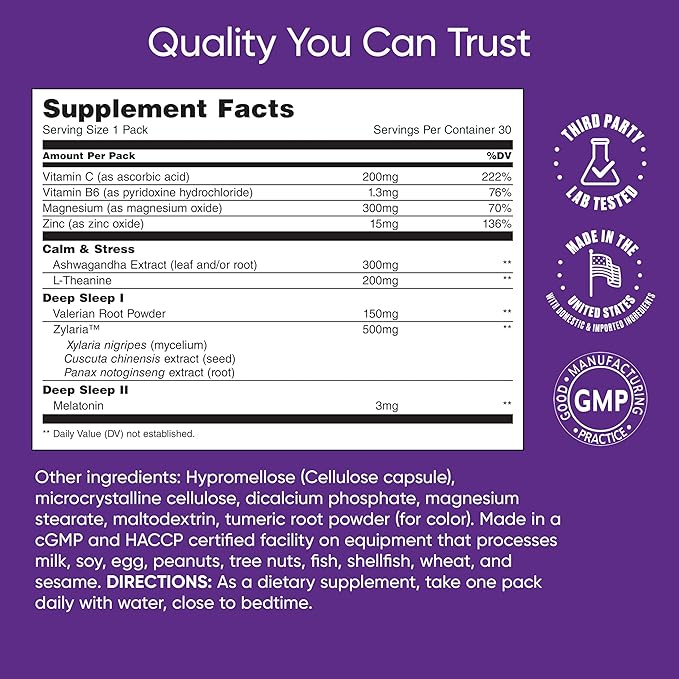 De-stress & Sleep Daily Multivitamin Supplement, B6, Magnesium, (30 Pack)