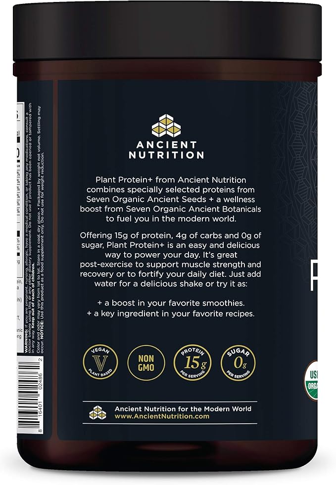 Ancient Nutrition Organic Plant Protein +, 11.5 oz