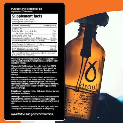 Dropi Omega 3 Fish Oil Liquid, Mandarin Omega-3s EPA, 5.7 Fl