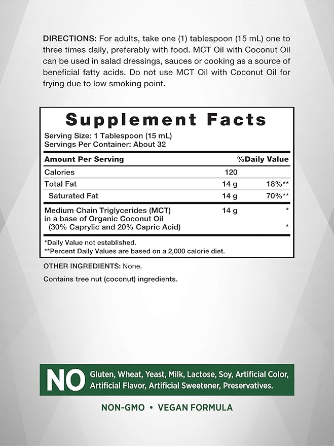 Nature's Truth MCT Oil | 16 fl. oz | Keto, Unflavored Formula | with Coconut Oil | Vegan, Non-GMO, and Gluten Free Supplement