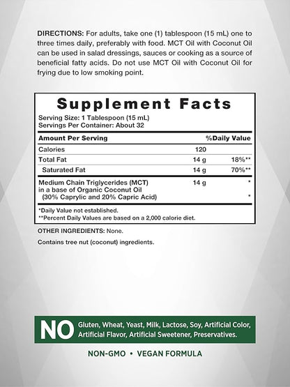 Nature's Truth MCT Oil | 16 fl. oz | Keto, Unflavored Formula | with Coconut Oil | Vegan, Non-GMO, and Gluten Free Supplement