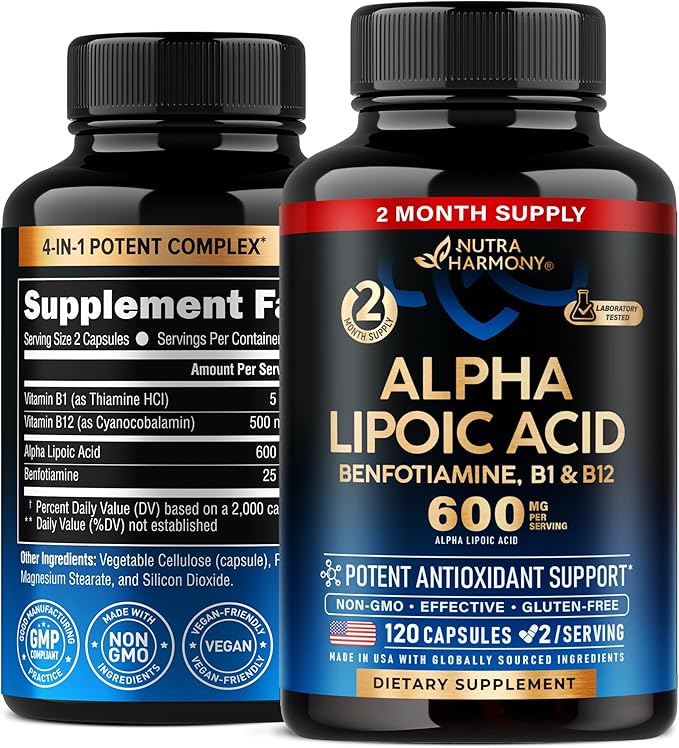 Alpha Lipoic Acid 600mg 4-in-1 with B1 & B12 - 120 Capsules, 2 Month