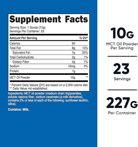 Nutricost Premium MCT Oil Powder .5LBS - Best For Keto, Ketosis, and Ketogenic Diets - Zero Net Carbs, Non-GMO and Gluten Free