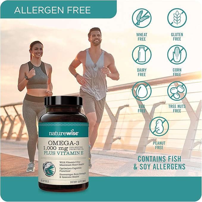 NatureWise Extra-Strength Omega 3 Fish Oil Supplement 1000mg per 600 EPA 400 DHA 360 Softgels[6-Month Softgels[6-Month Supply]