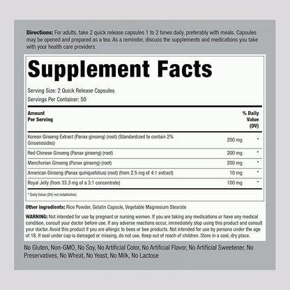 Piping Rock Ginseng Complex Capsules 100 Count