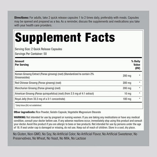 Piping Rock Ginseng Complex Capsules 100 Count