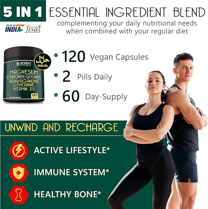 Relaxation & Restful Night with Magnesium D3, Ashwagandha 120 Vegan