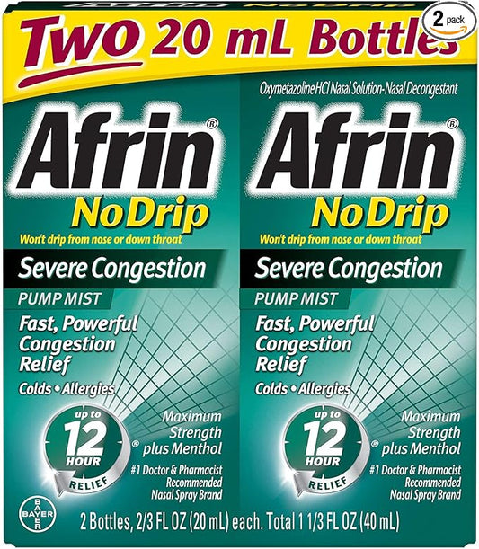 Afrin No Drip 12-Hour Pump Mist, 2 Pumps 2/3 Oz 1.33 Oz