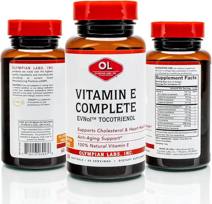 Olympian Labs Vitamin E Complete Tocomin, 200IU 60 60 Softgels, 60 Servings